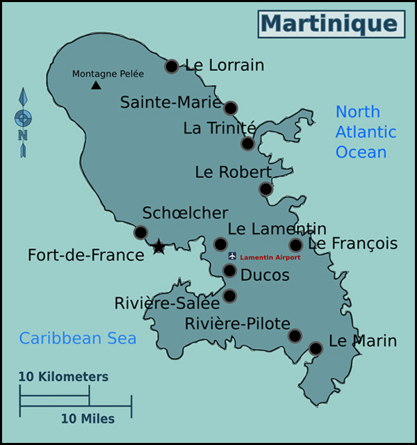 Map of Martinique with cities. Martinique map with cities.