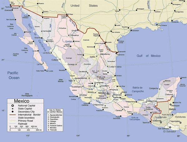 Detailed administrative map of Mexico. Mexico detailed administrative map.