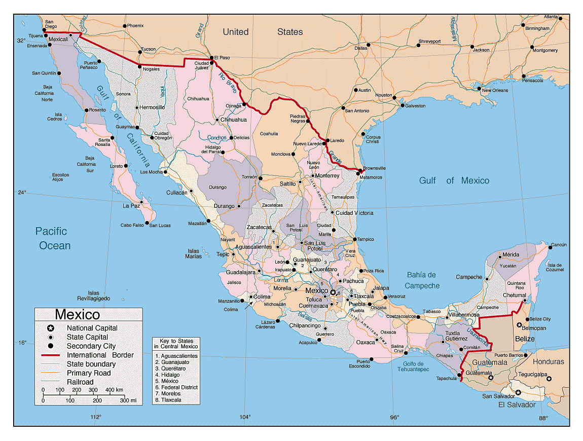 Detailed Political And Administrative Map Of Mexico With Major