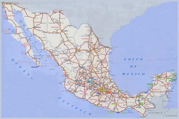 Large detailed highways map of Mexico.