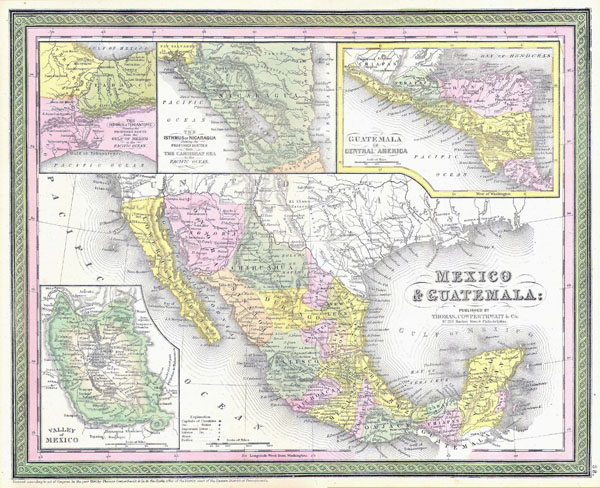 Large detailed old administrative map of Mexico and Guatemala - 1850.