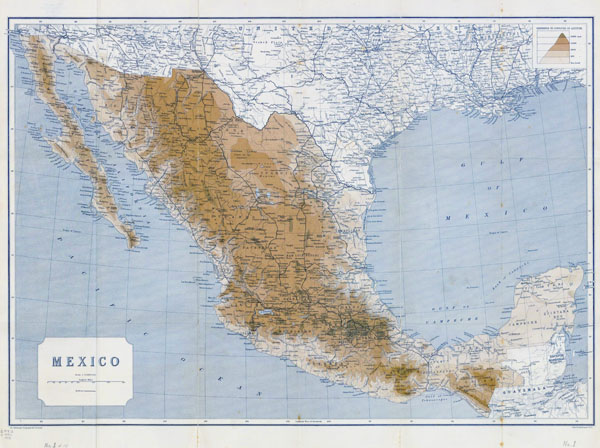 Large detailed old elevation map of Mexico with railways and cities - 1919.