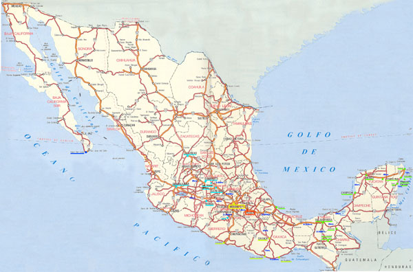 Large detailed road and highways map of Mexico.