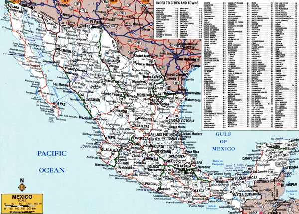 Large detailed roads and highways map of Mexico with all cities.