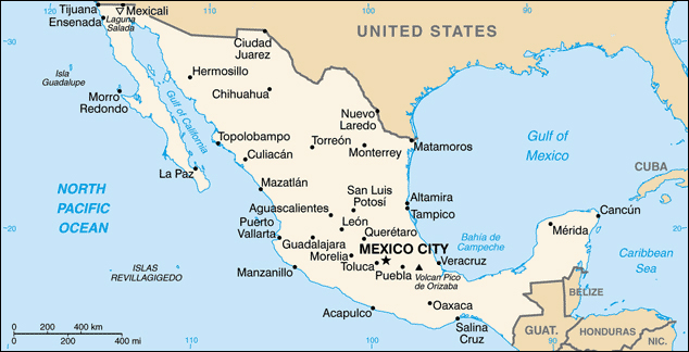 Map of Mexico with cities. Mexico map with cities.