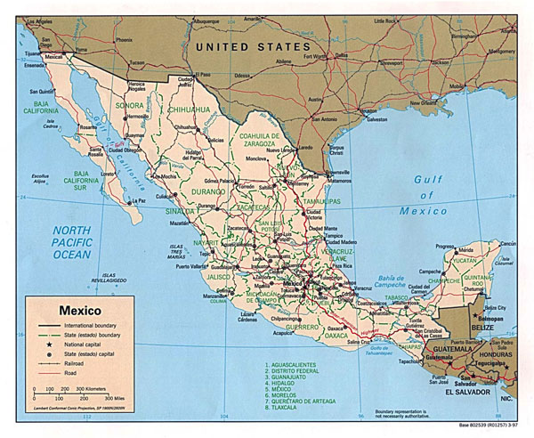 Political and administrative map of Mexico.