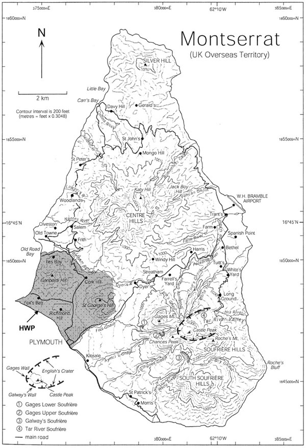 Detailed topographical map of Montserrat Island.