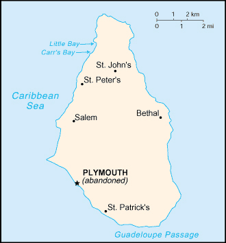 Map of Montserrat Island with cities. Montserrat Island map with cities.