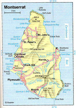 Road map of Montserrat Island. Montserrat Island road map.