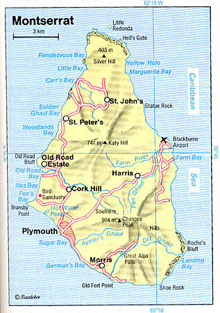 Road map of Montserrat Island. Montserrat Island road map.