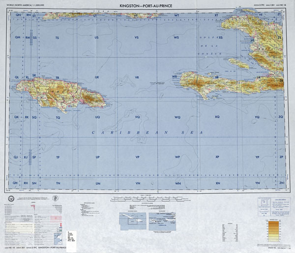 Large detailed topographical map of Jamaica, Navassa Island U.S., Haiti and Cuba.