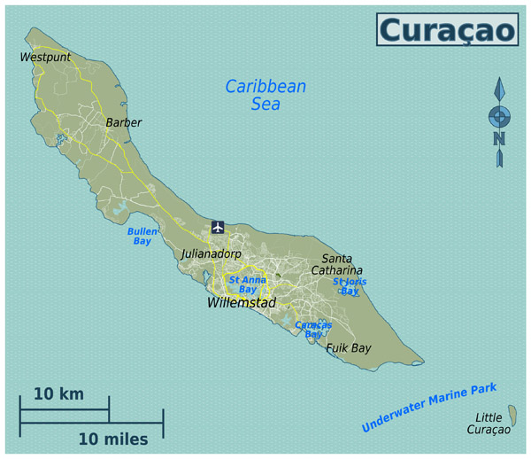 Large detailed map of Curacao with roads and airport. Curacao large detailed map with roads and airport. Large detailed map of Curacao with roads and airport.