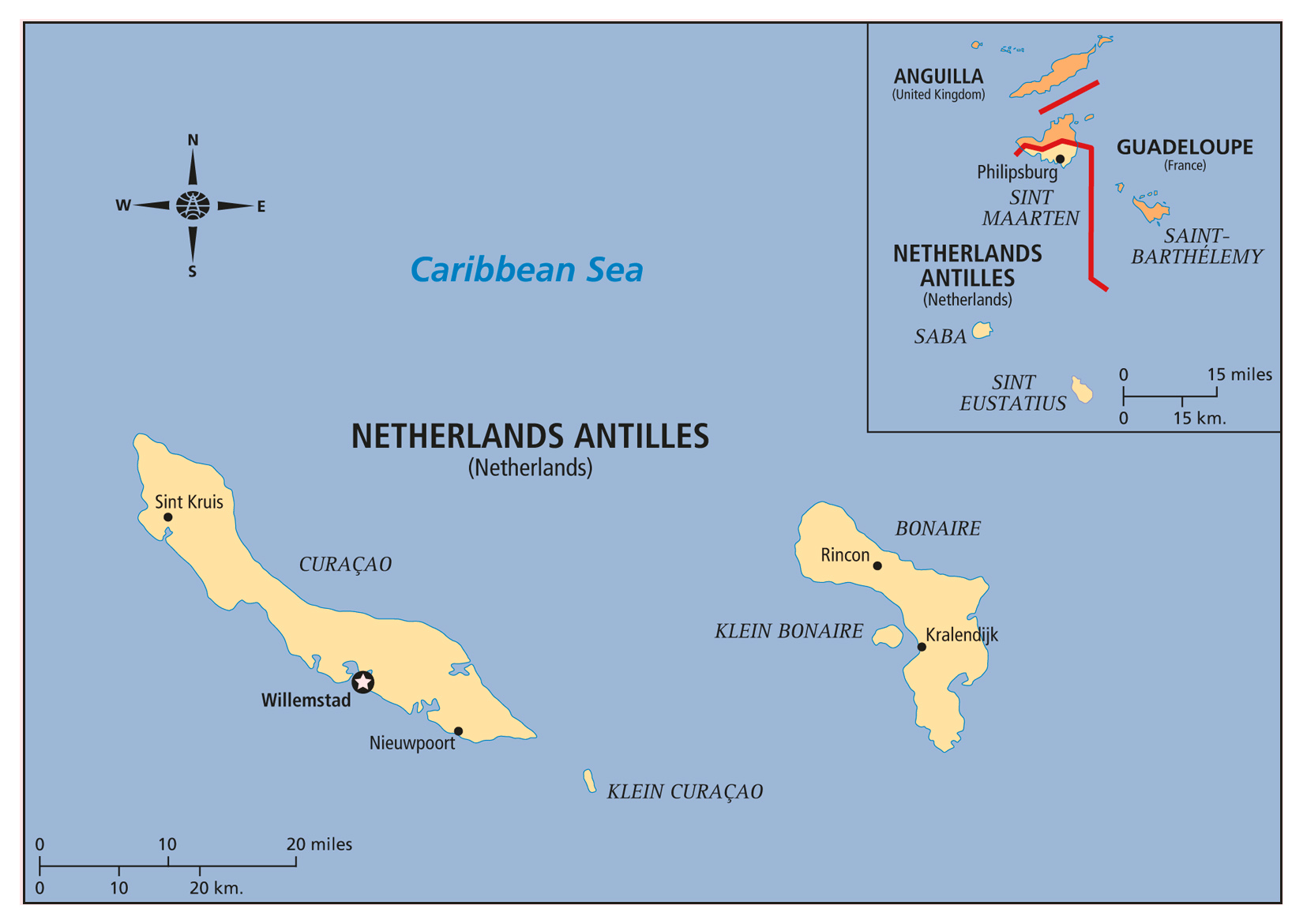 Large detailed political map of Netherlands Antilles Netherlands