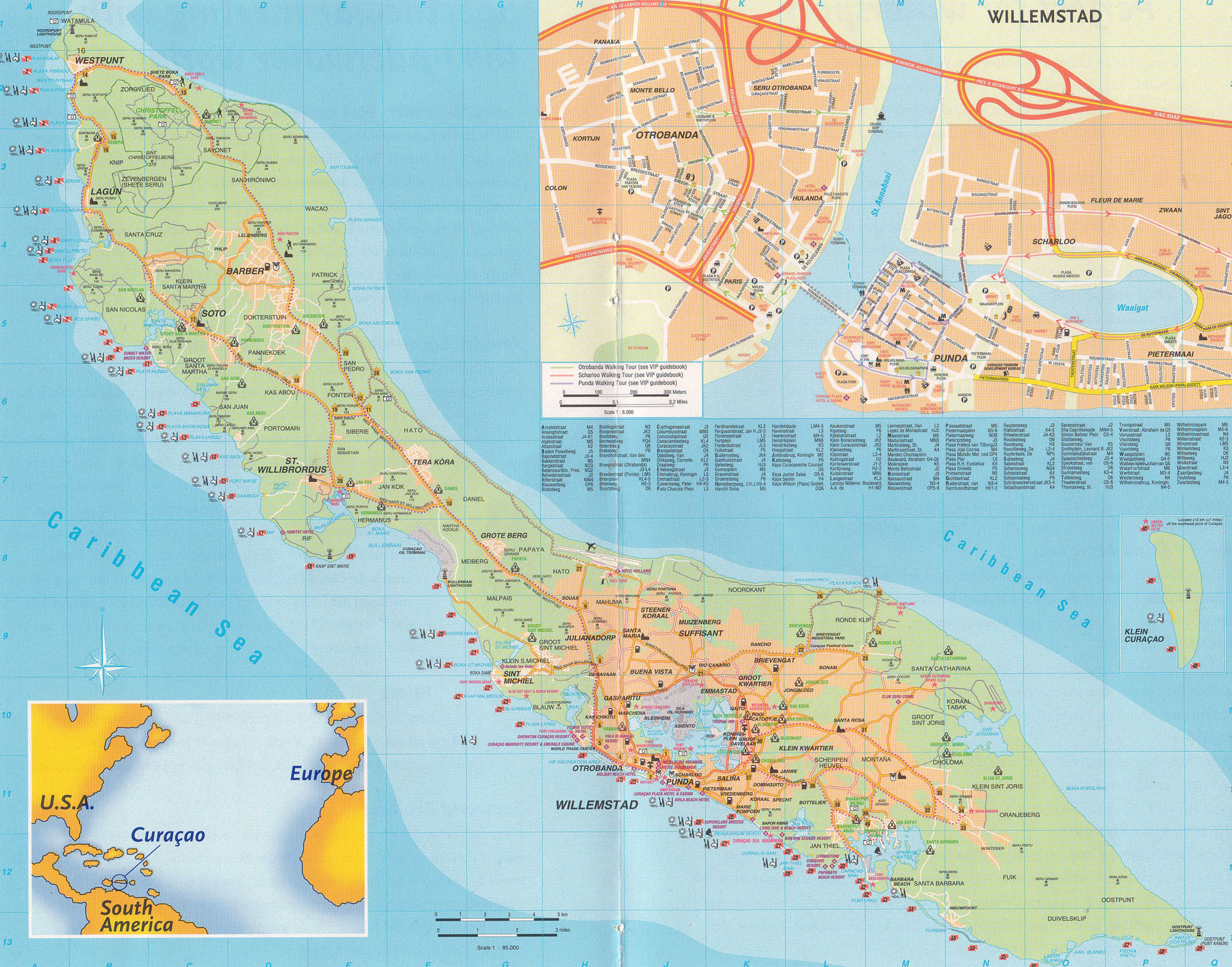 Large detailed road map of Curacao Island, Netherlands Antilles