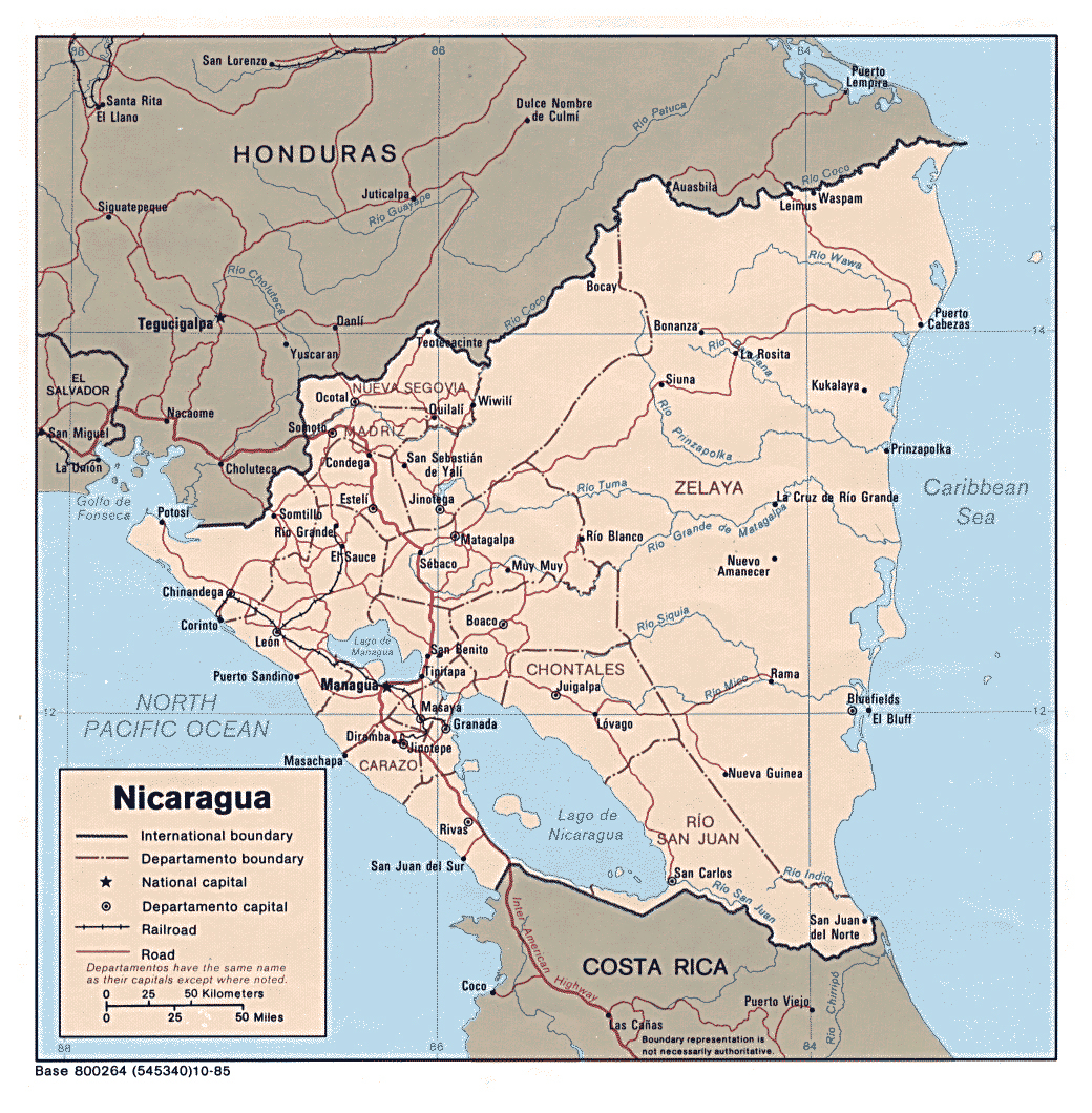 Detailed political map of Nicaragua. Nicaragua detailed political map