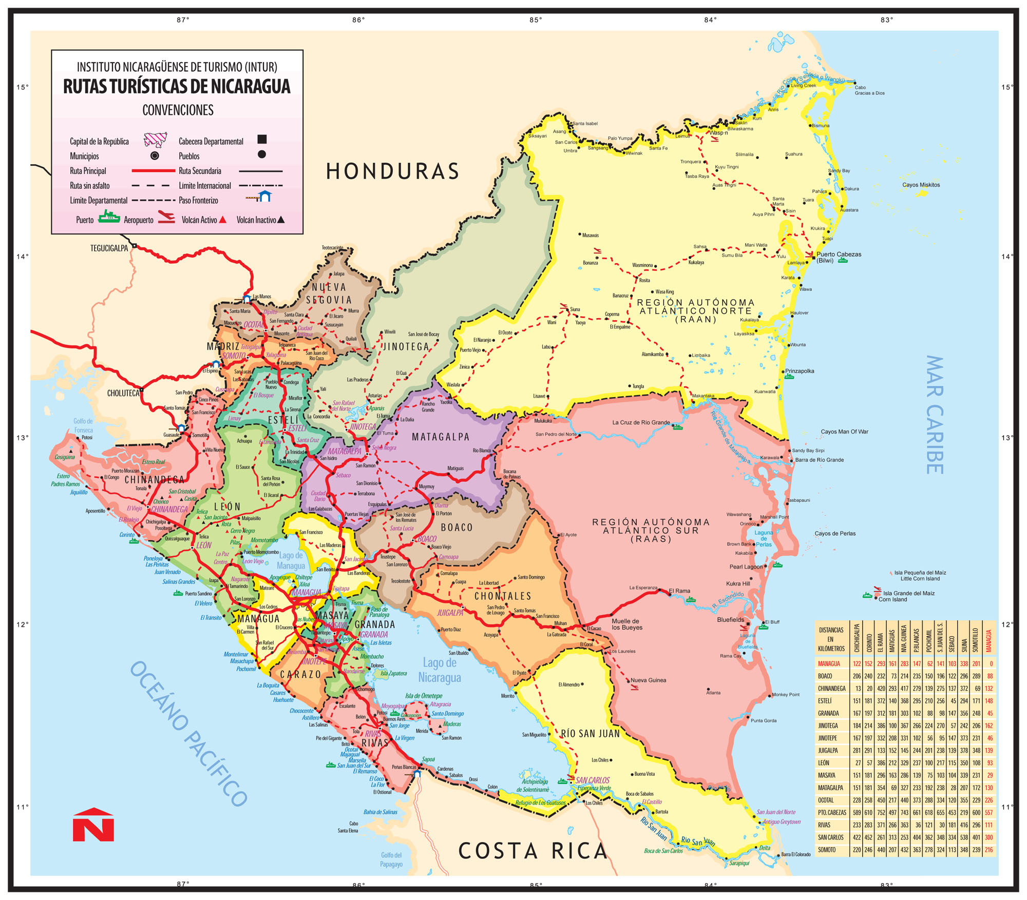Large detailed administrative map of Nicaragua. Nicaragua large