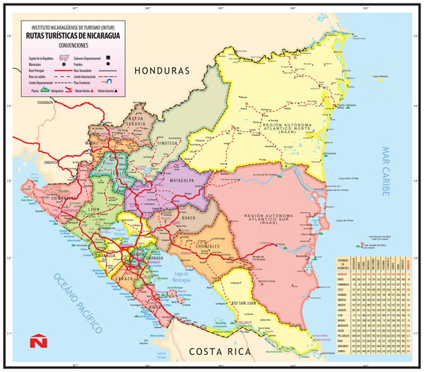 Large detailed administrative map of Nicaragua.