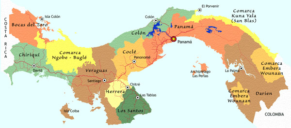 Detailed administrative map of Panama.