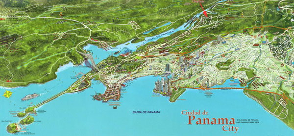 Panoramic map of the Panama city. Panama city panoramic map.