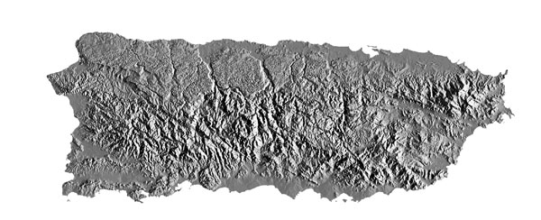 Large detailed relief map of Puerto Rico.