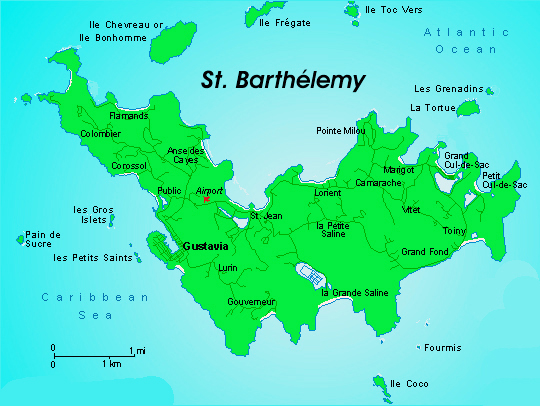 Detailed map of St. Barthelemy. St. Barthelemy detailed map.