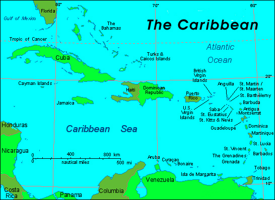 Detailed political map of Caribbean. Caribbean detailed political map