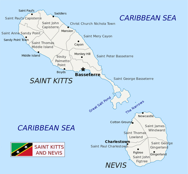 Large detailed administrative map of Saint Kitts and Nevis.