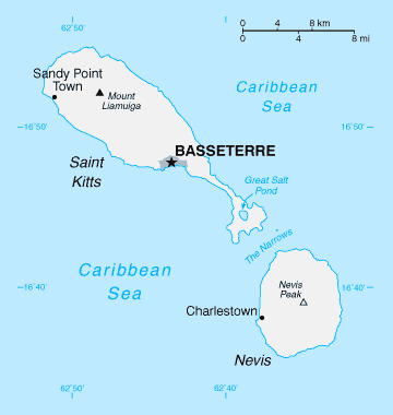 Map of Saint Kitts and Nevis. Saint Kitts and Nevis map.