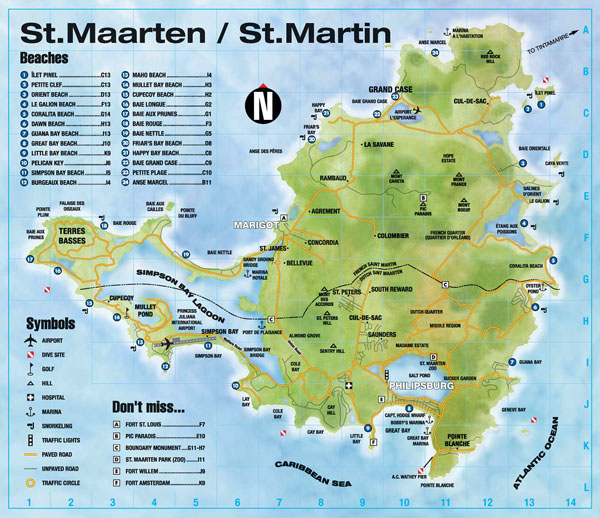 Large detailed road and physical map of St. Maarten.