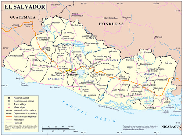 Large detailed administrative map of El Salvador.