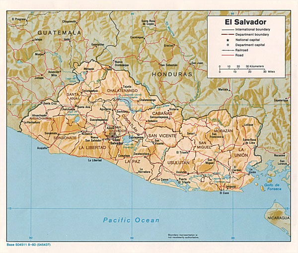 Large detailed political and relief map of Salvador.