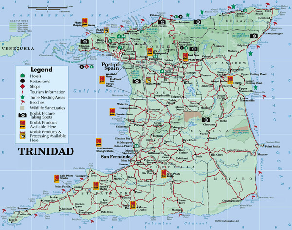 Large detailed road and tourist map of Trinidad island.