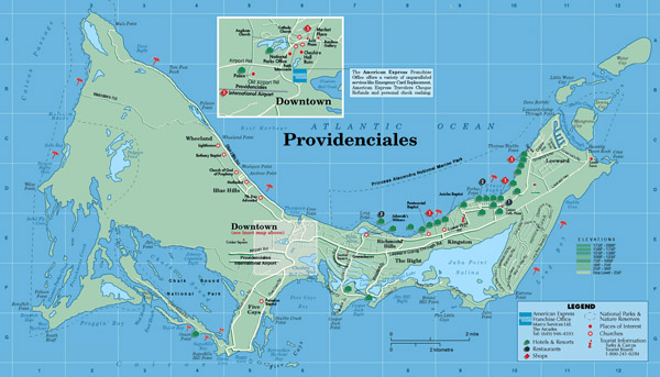 Large detailed tourist map of Providenciales Island, Turks and Caicos Islands.