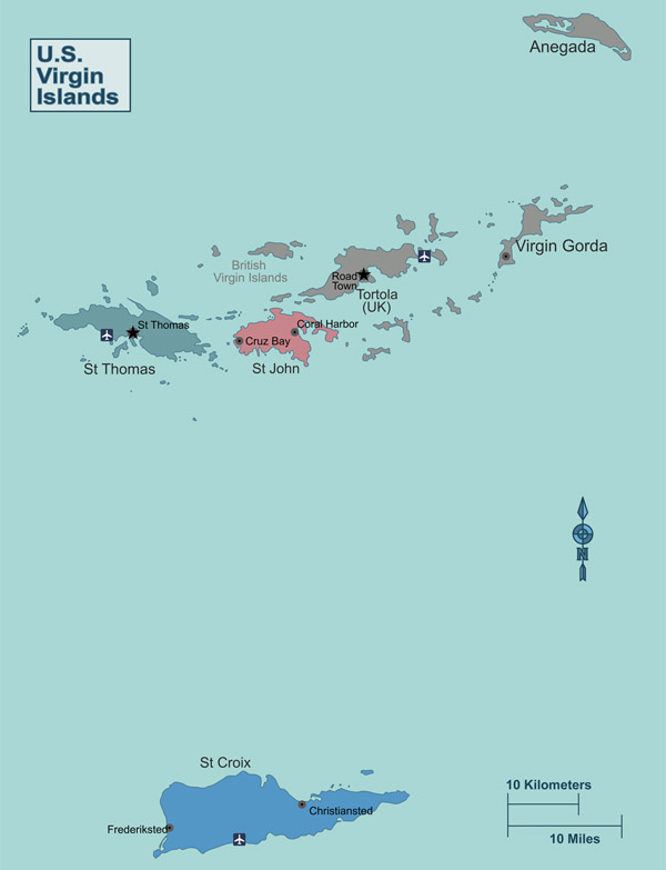 Detailed political map of U.S. Virgin Islands.