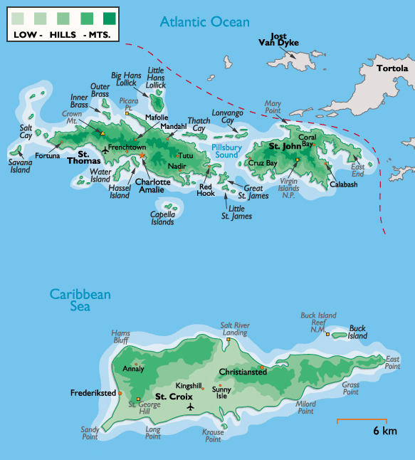 Large detailed physical map of U.S. Virgin Islands.