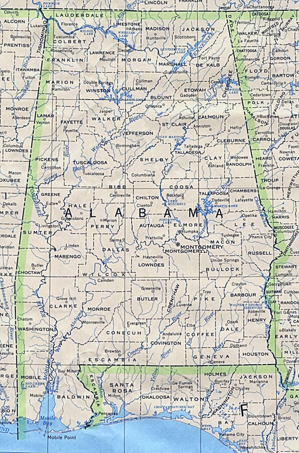 Administrative map of Alabama. Alabama administrative map.
