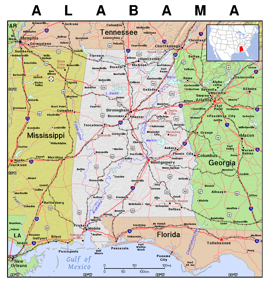 Detailed Map Of Alabama State 