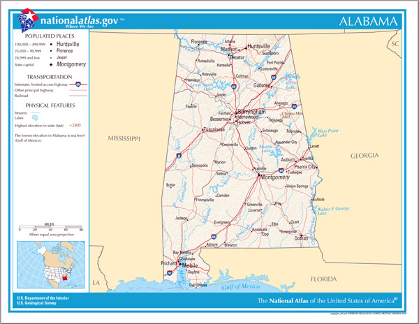 Large detailed map of Alabama state. Alabama state large detailed map.