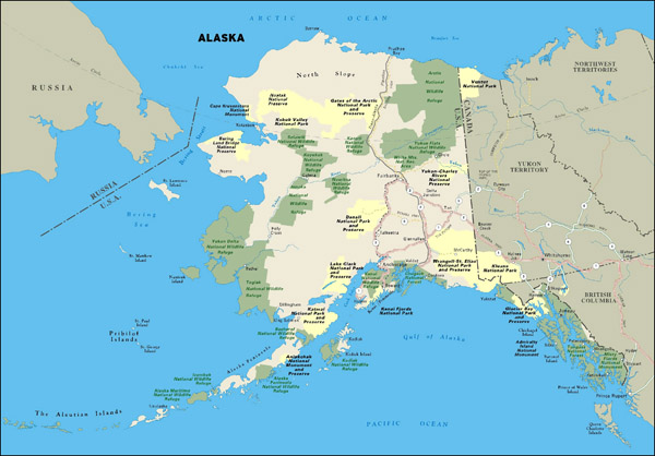 Large national parks map of Alaska state.