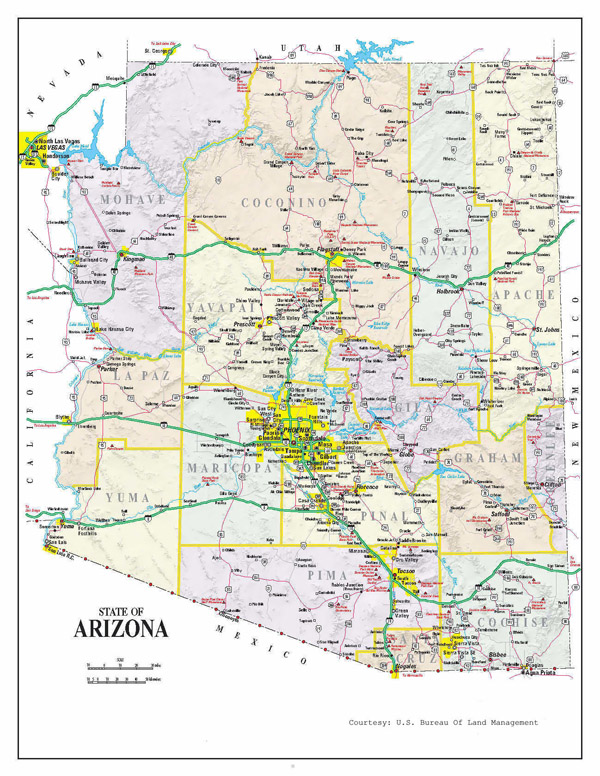 Administrative map of Arizona. Arizona administrative map.