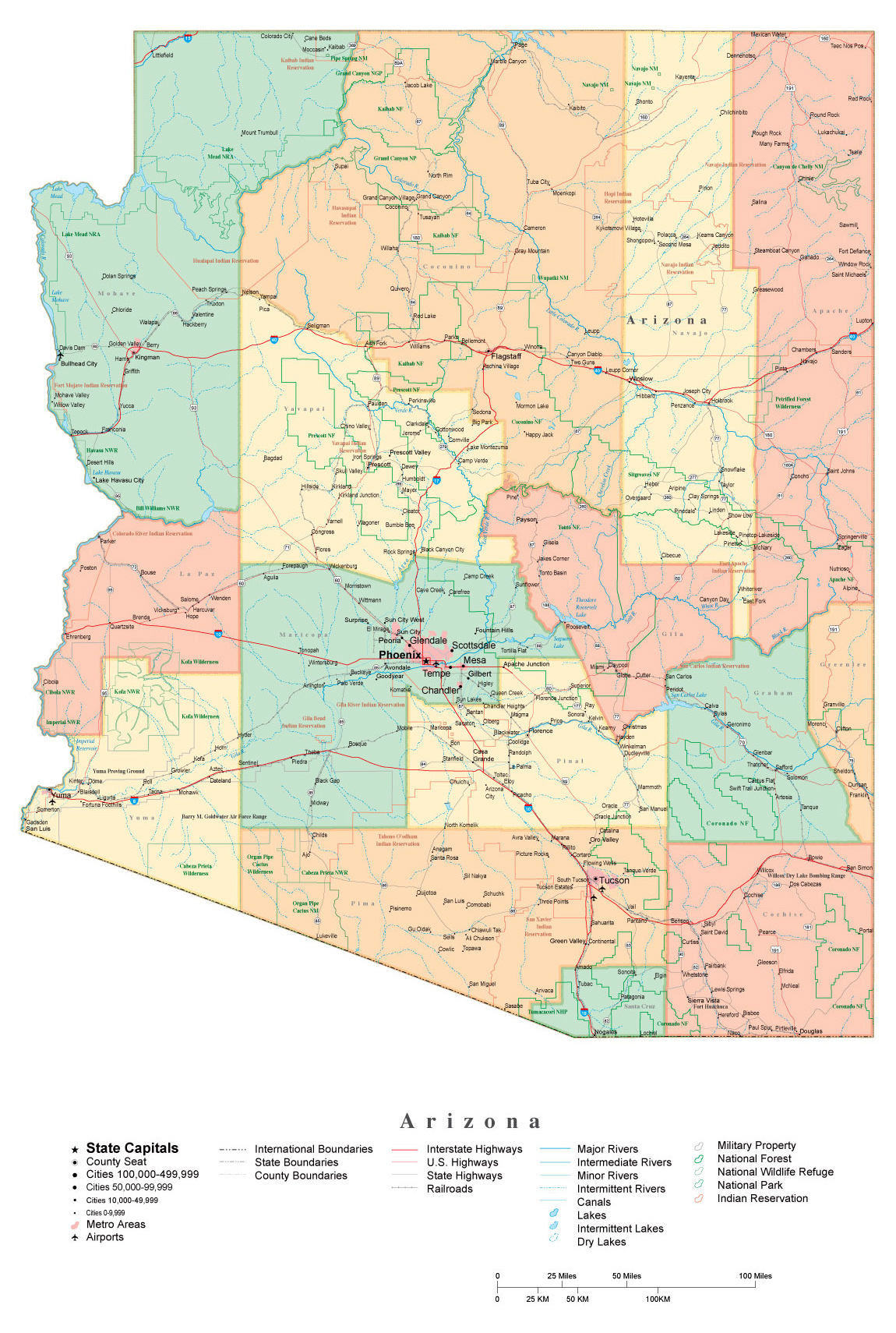 Arizona State County Map Administrative Map Of Arizona State. Arizona State Administrative Map |  Vidiani.com | Maps Of All Countries In One Place