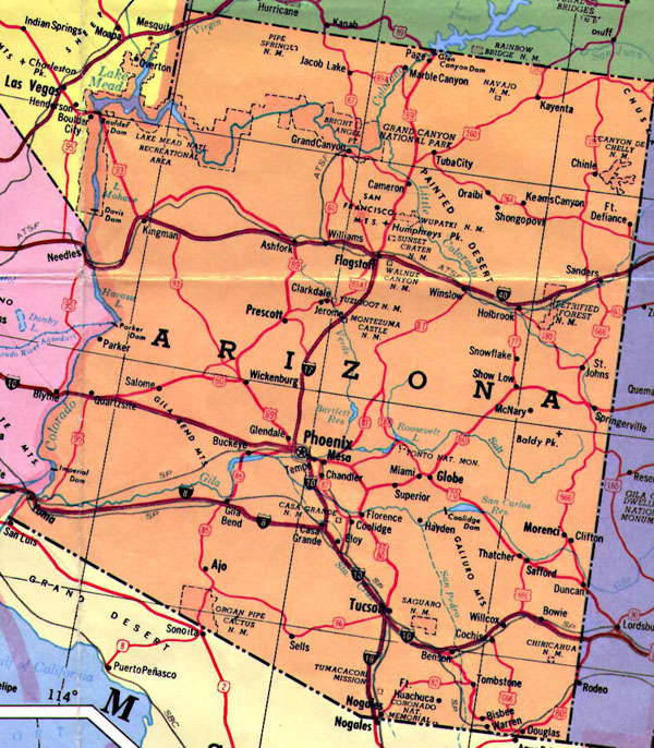 Highways map of Arizona state. Arizona state highways map.