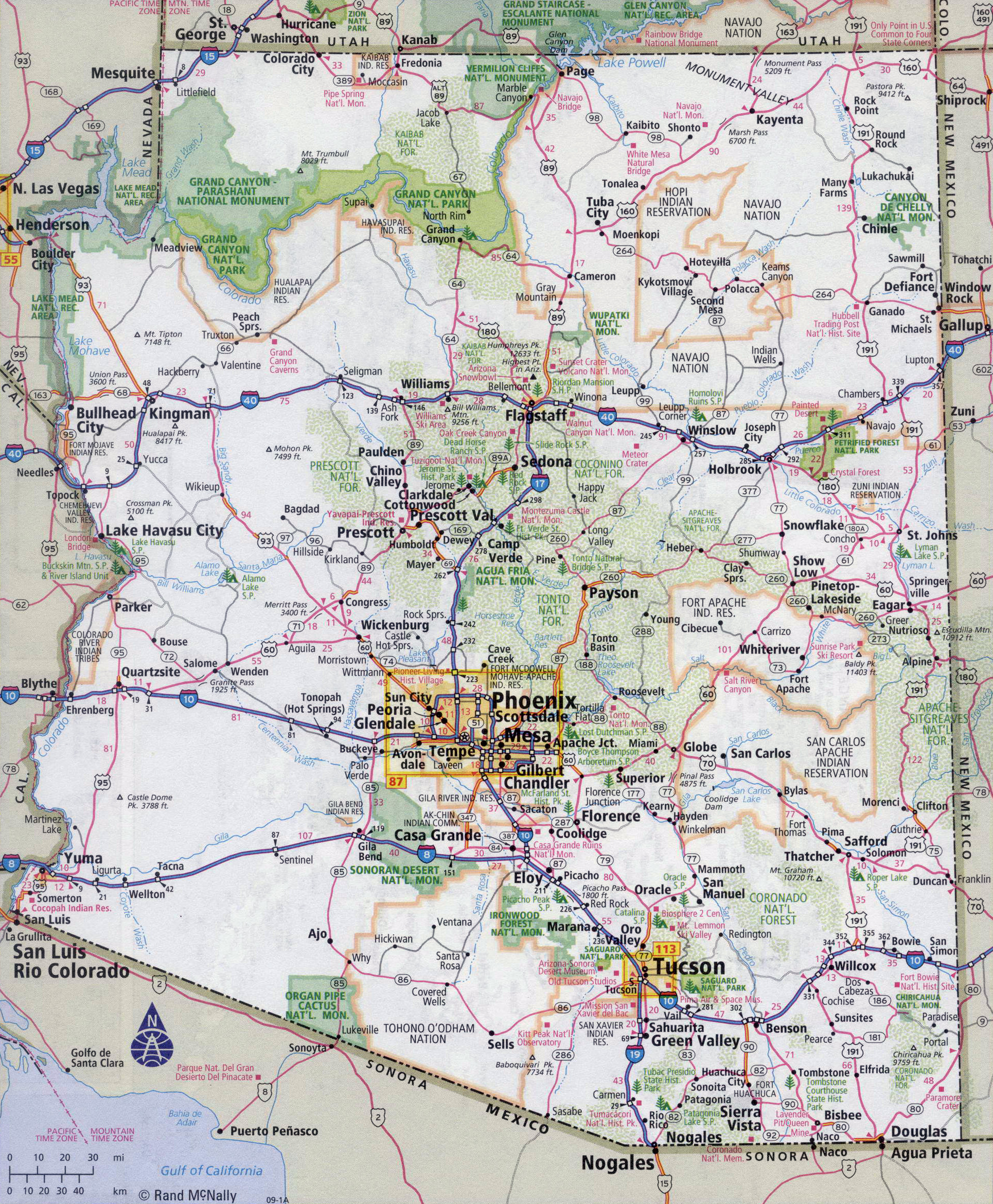 Large Detailed Road Map Of Arizona State With All Cities