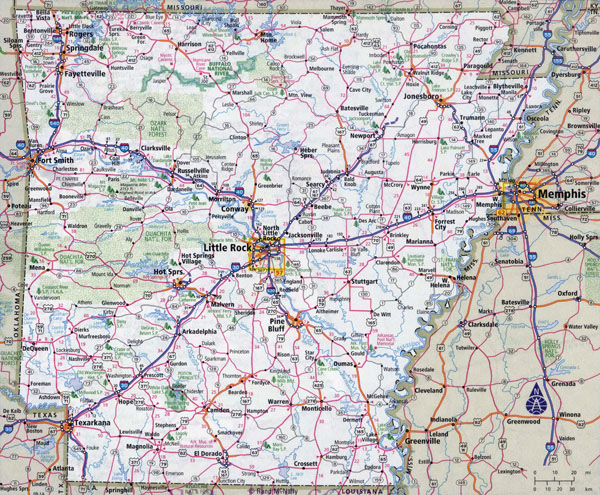 Large detailed roads and highways map of Arkansas state with all cities.