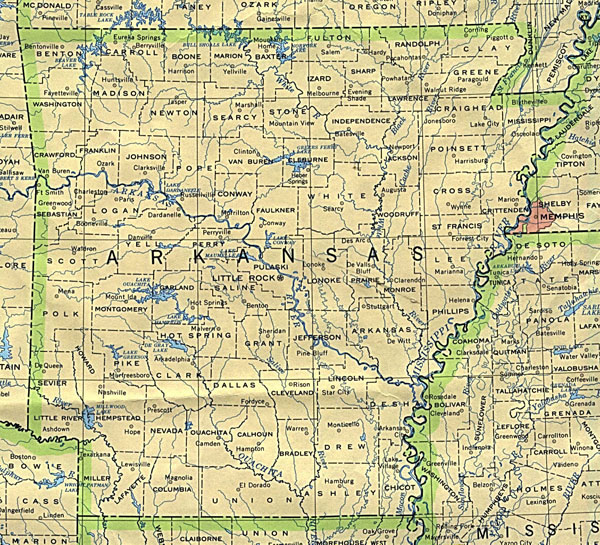 Map of Arkansas state. Arkansas state map.