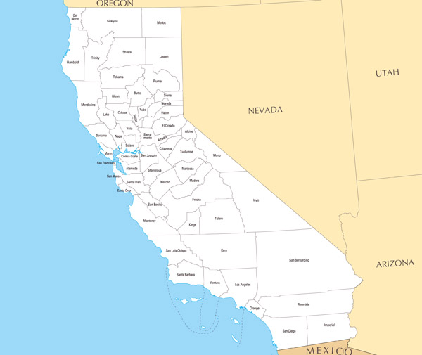 Administrative map of California state.