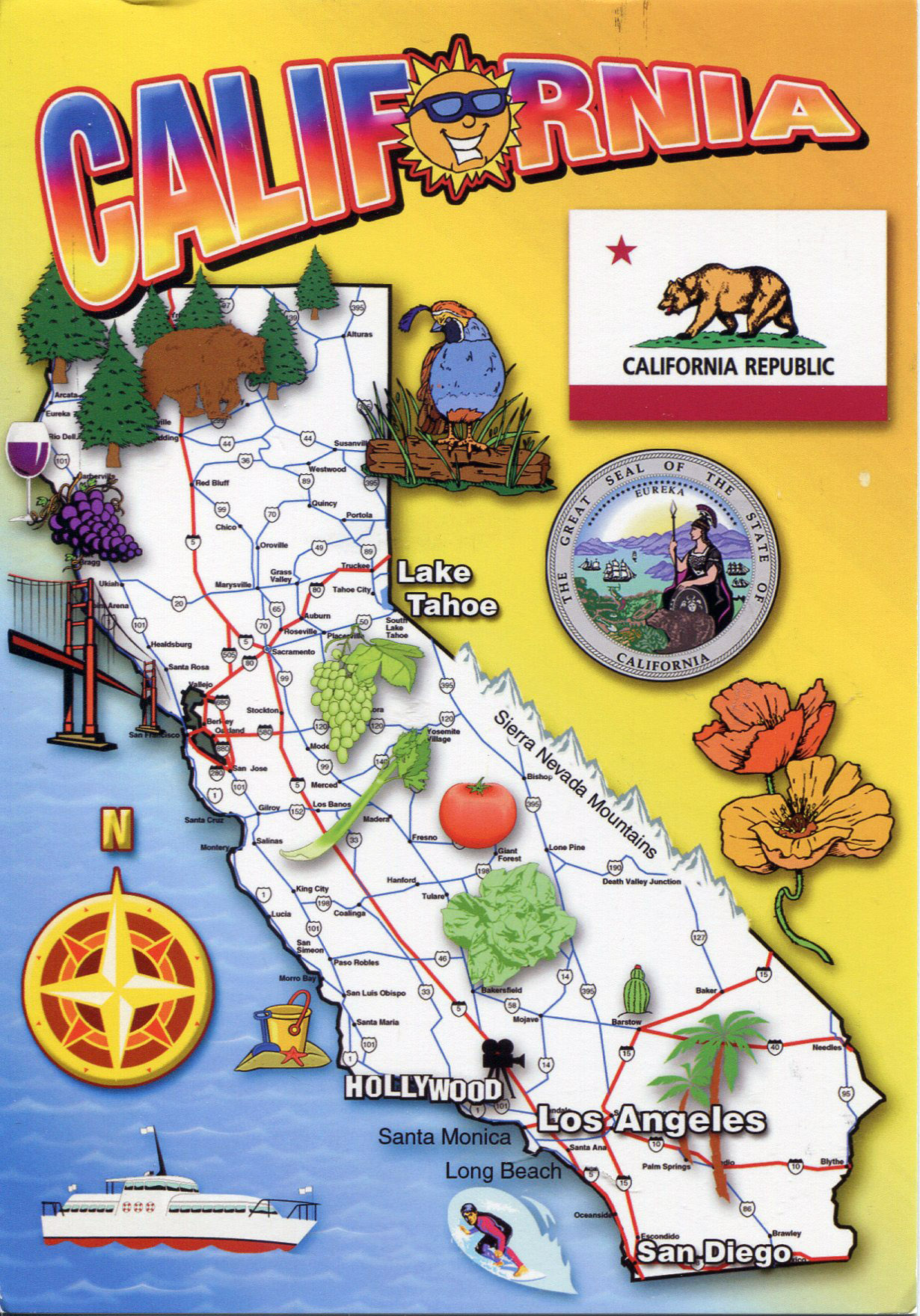 Detailed tourist map of California state. California state detailed