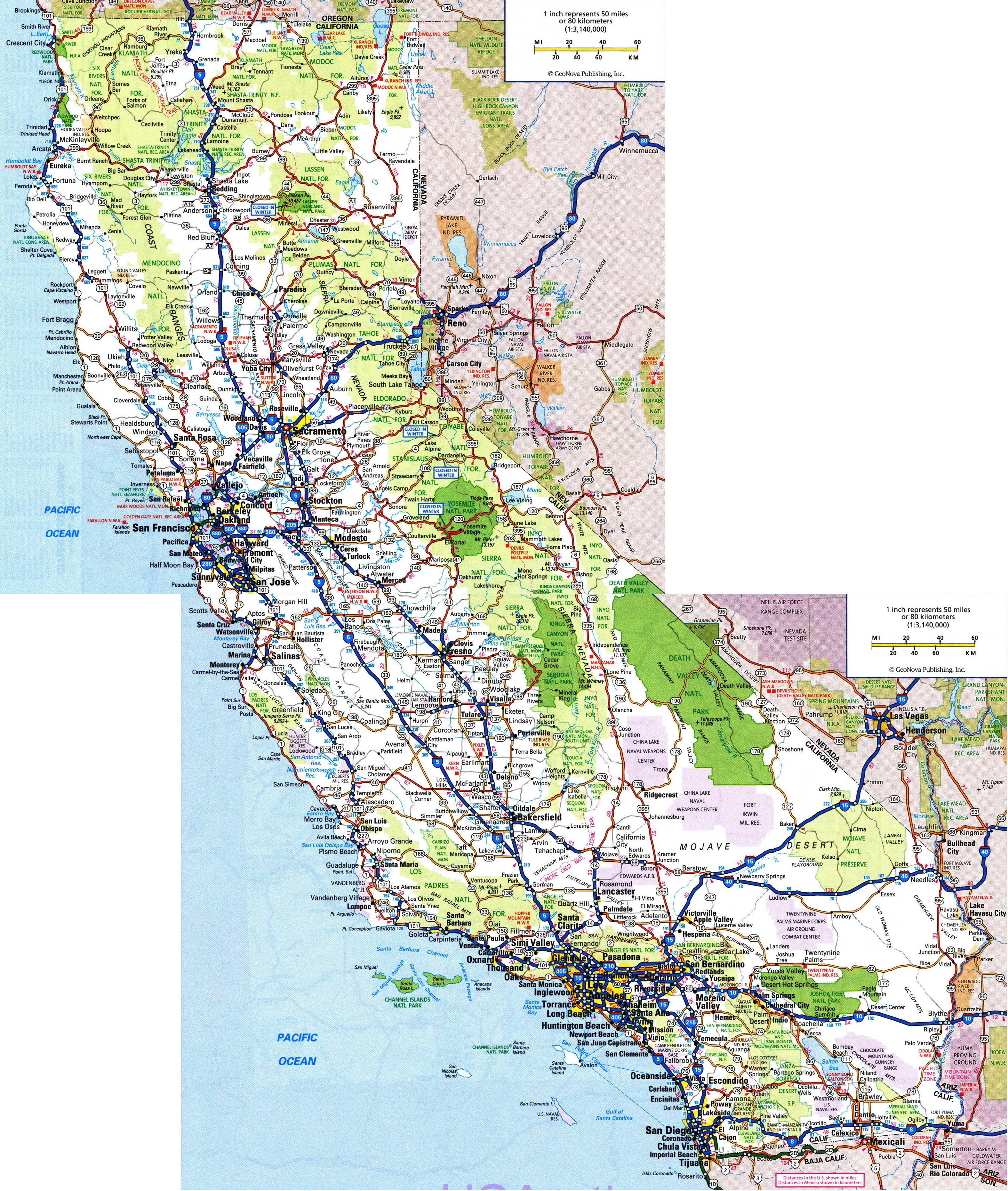 Large Detailed Road And Highways Map Of California State With All