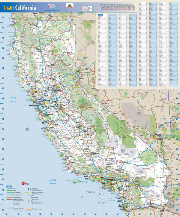 Large detailed road map of California state.