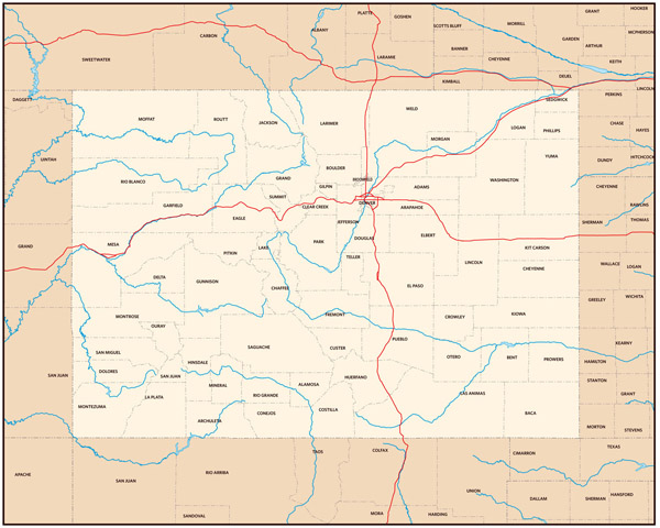 Colorado administrative map. Administrative map of Colorado.